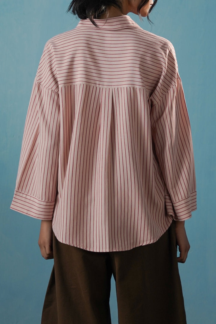 PINK SALMON PINSTRIPE SHIRT
