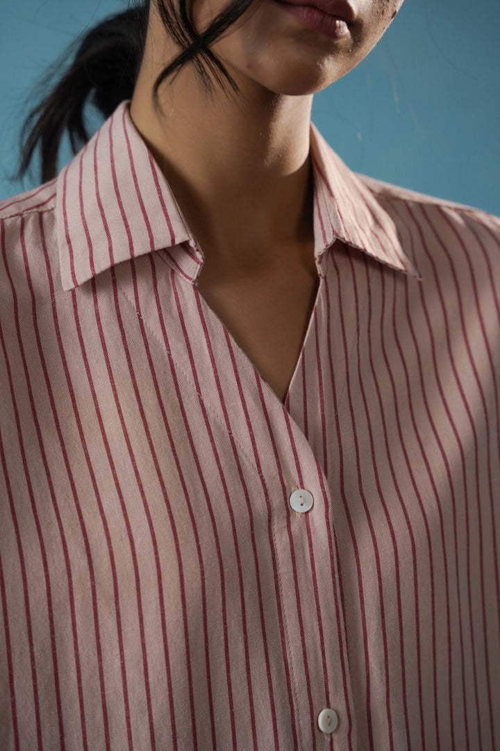 PINK SALMON PINSTRIPE SHIRT