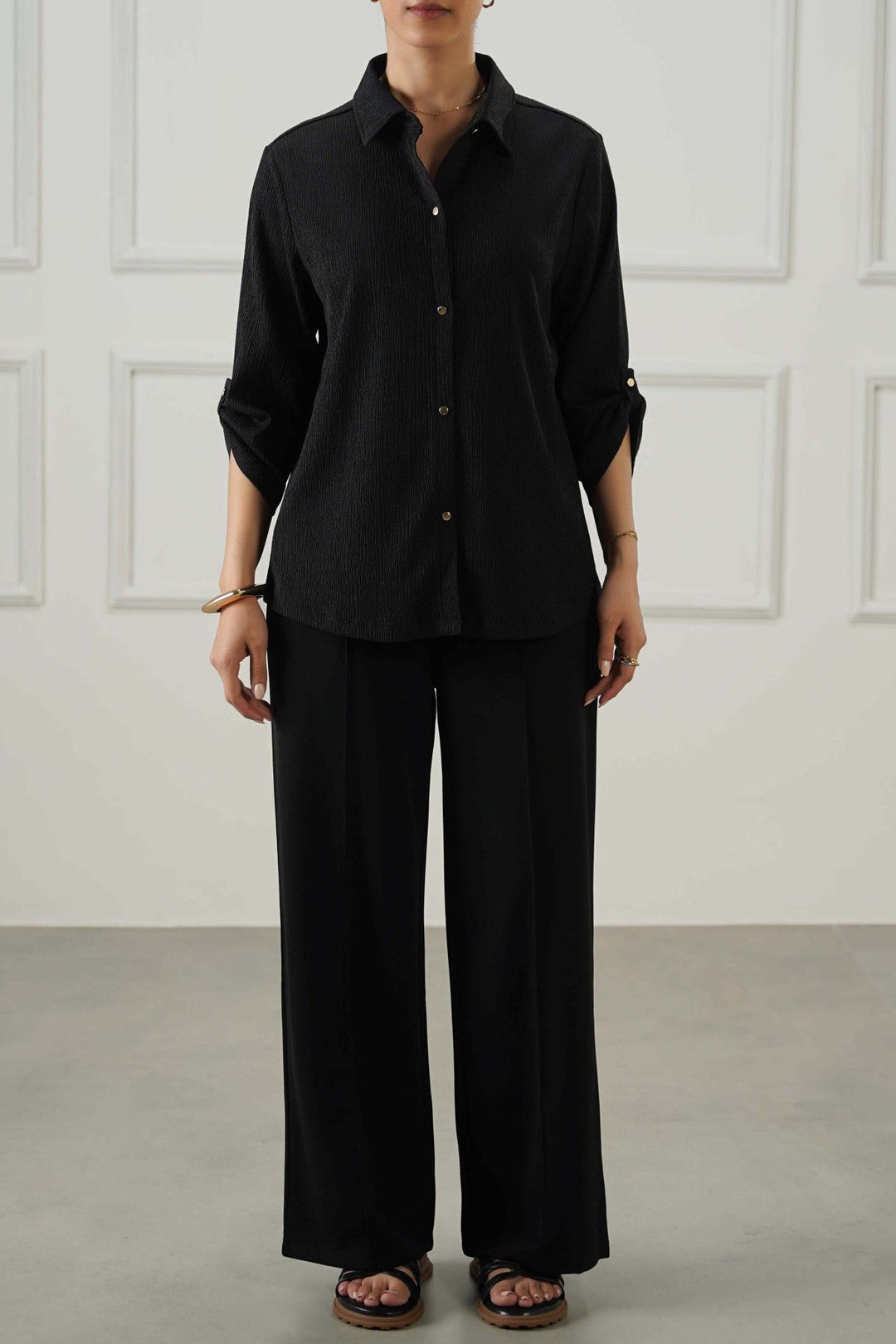 BLACK V COLLARED SHIRT