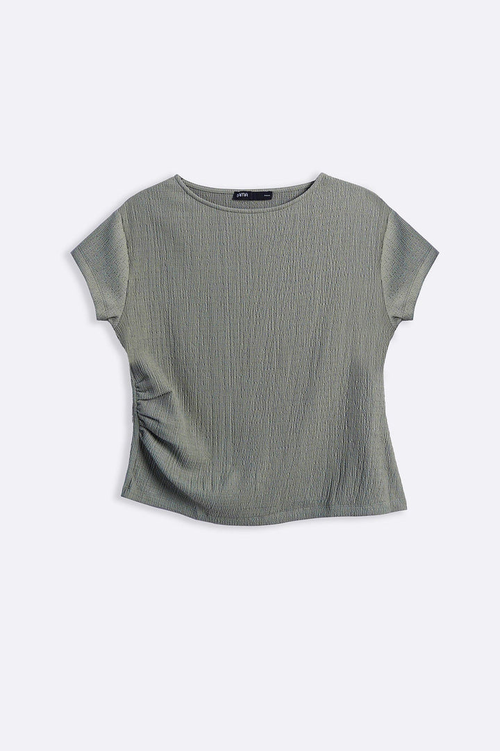 OLIVE PLEATED WAIST TEE