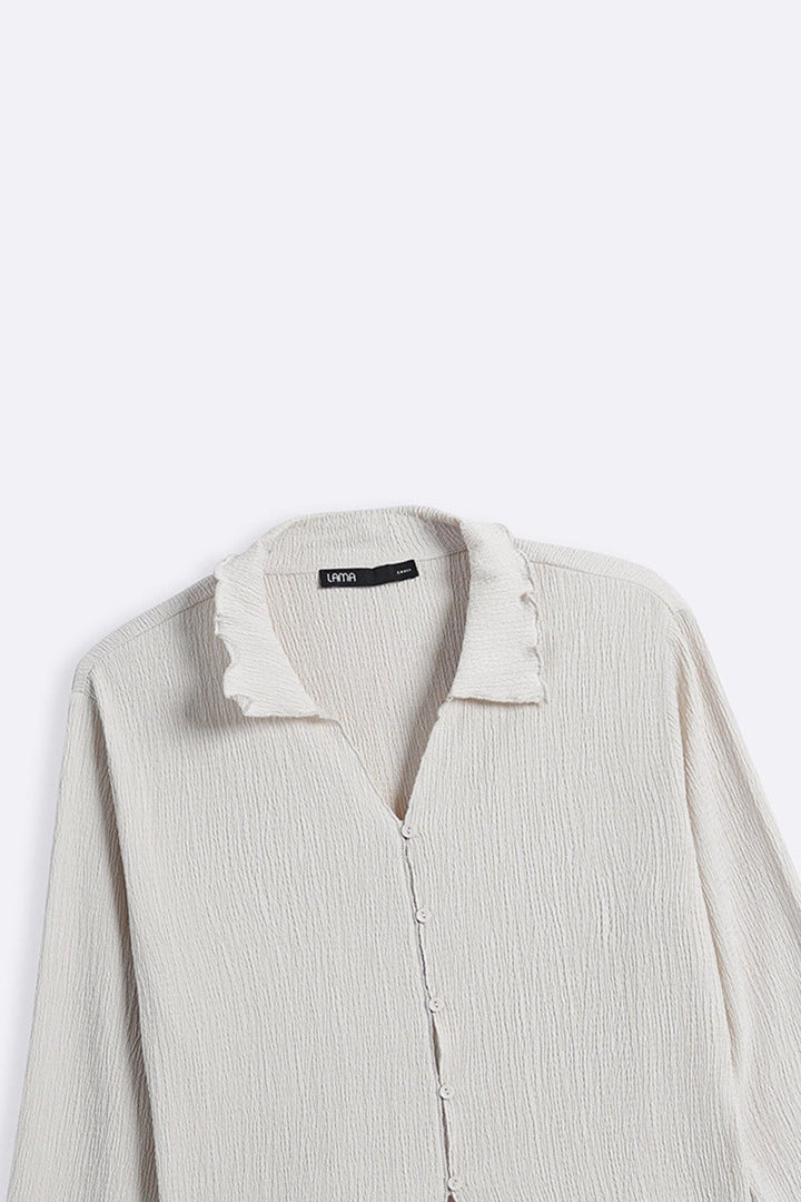 IVORY CRINKLE KNIT BUTTON-DOWN