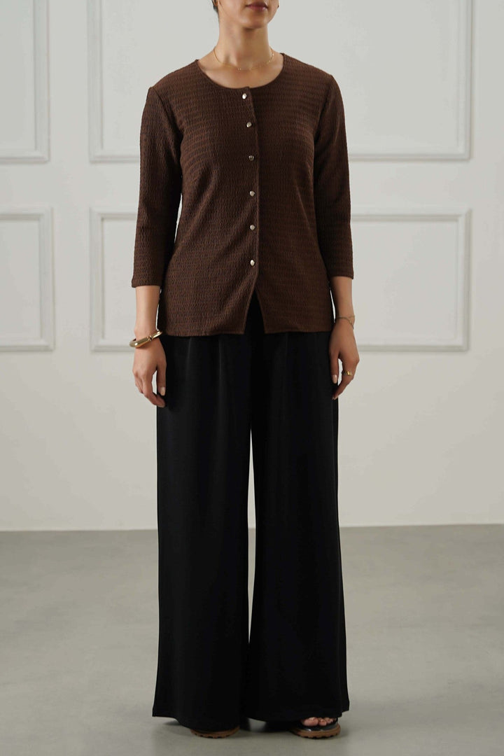 BROWN TEXTURED FITTED SHIRT