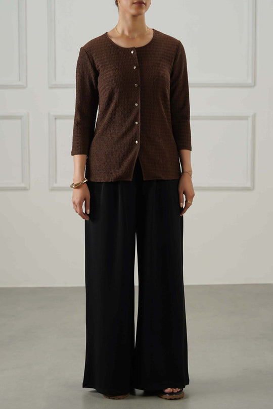 BROWN TEXTURED FITTED SHIRT