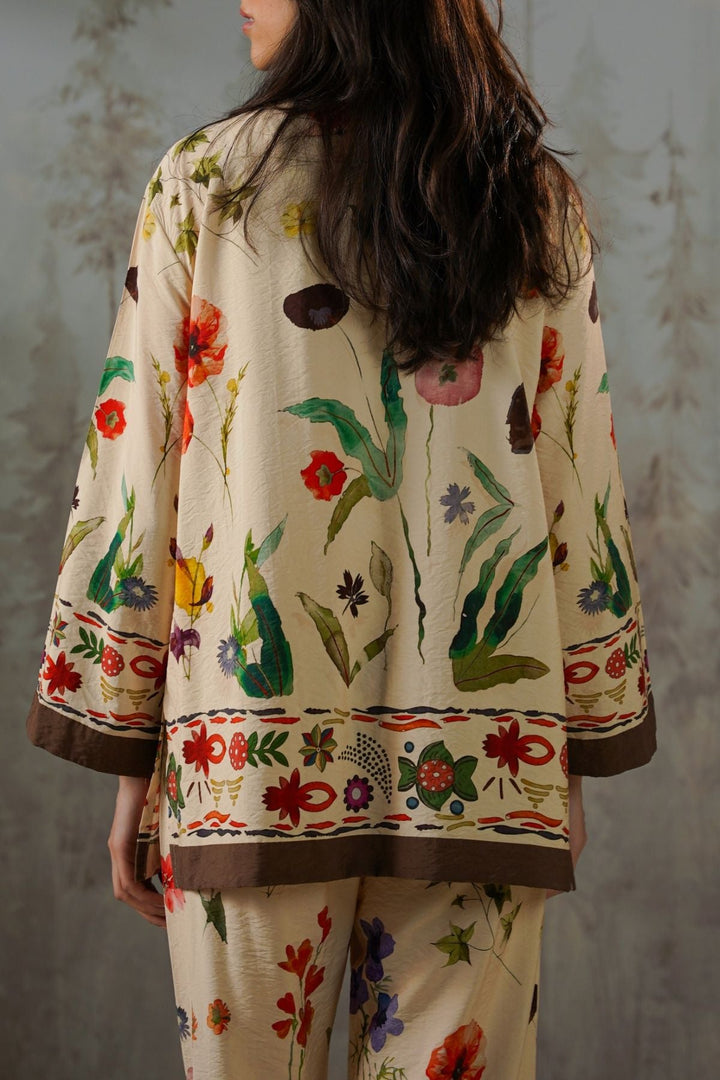 CREAM FERN & POPPY TOP