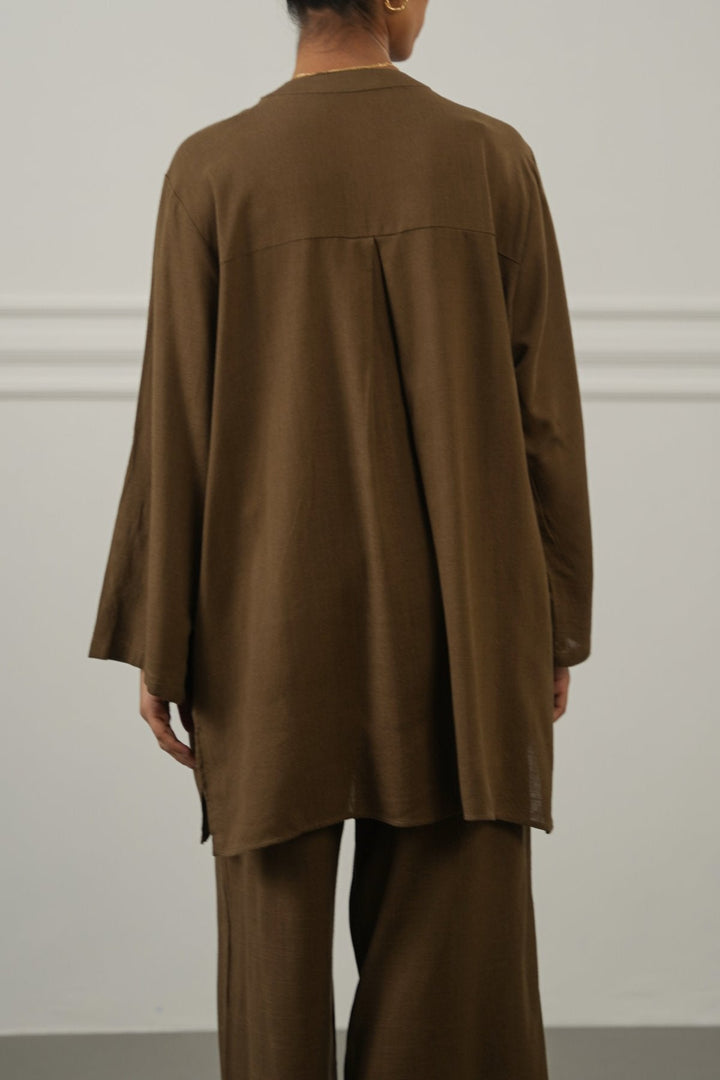 BROWN LINEN BLEND EASE SHIRT