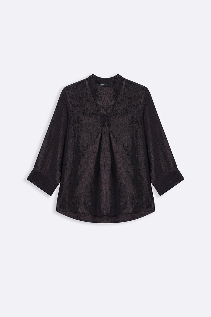 COFFEE TEXTURED FLOWY V NECK TOP