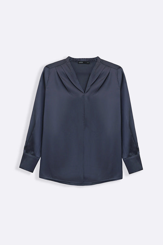 MIDNIGHT BLUE SATIN FORMAL BLOUSE