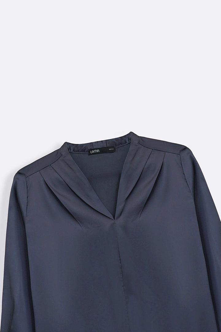 MIDNIGHT BLUE SATIN FORMAL BLOUSE