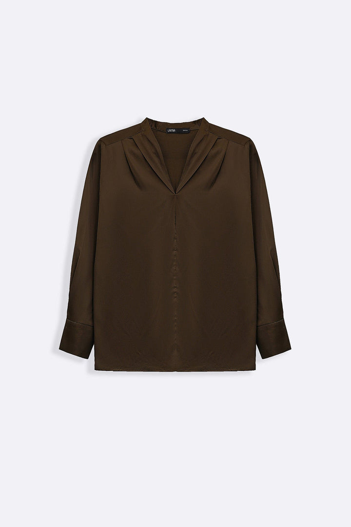 OLIVE SATIN FORMAL BLOUSE