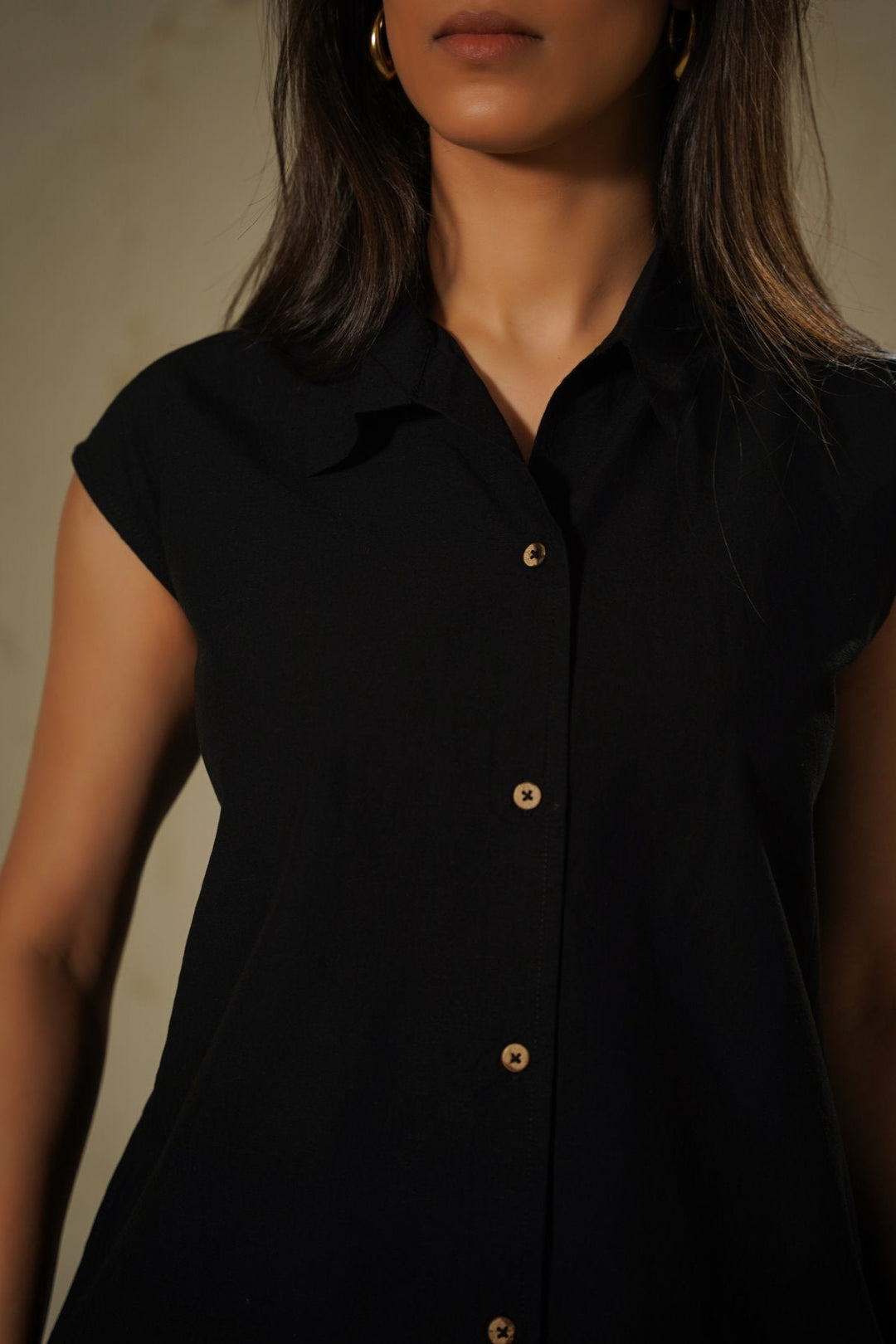 BLACK COTTON LINEN SHIRT