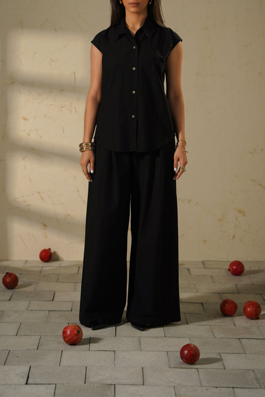 BLACK COTTON LINEN SHIRT