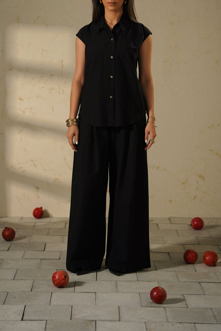 BLACK COTTON LINEN SHIRT