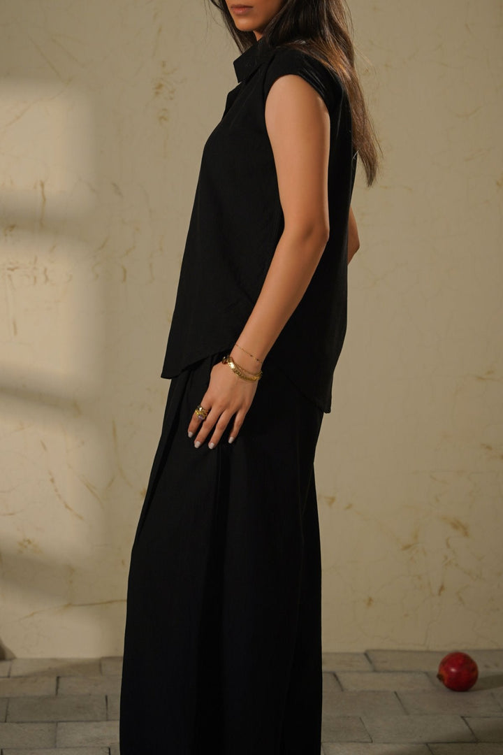 BLACK COTTON LINEN SHIRT