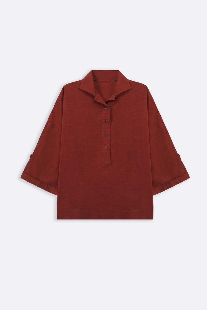 RUST HALF-BUTTON SUMMER SHIRT