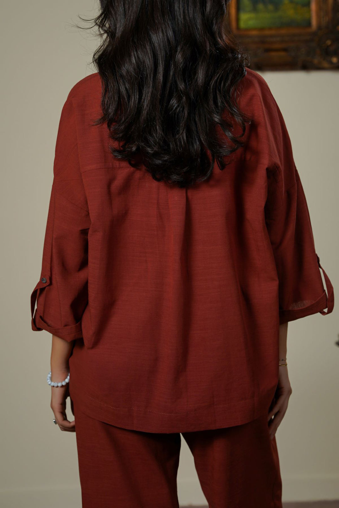 RUST HALF-BUTTON SUMMER SHIRT