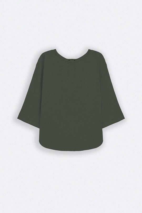 GREEN EVERYDAY BACK BUTTON BLOUSE