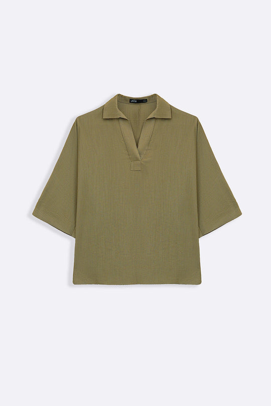 OLIVE PULLOVER SAFARI BLOUSE