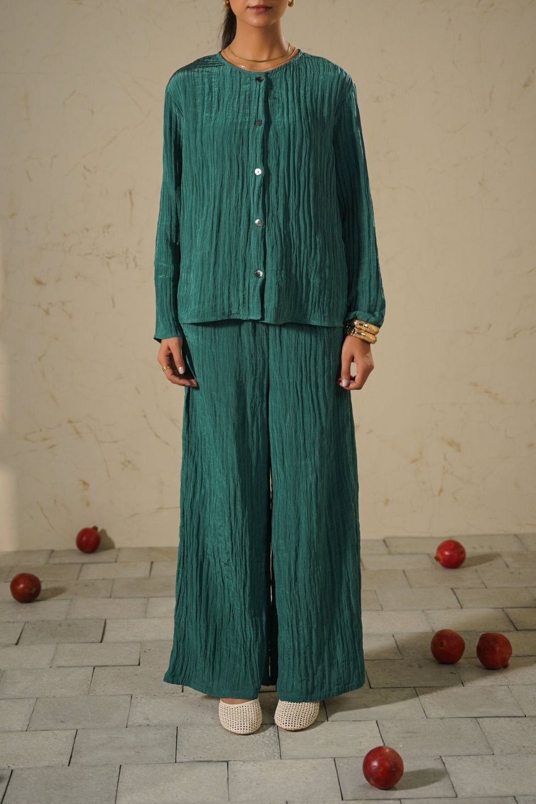 TURQUOISE LIGHTWEIGHT CRINKLE TOP