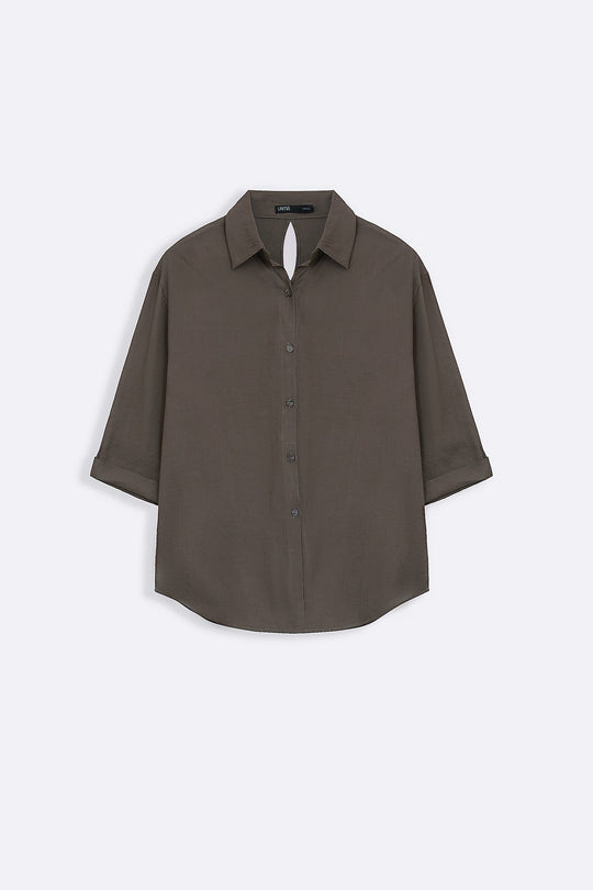 BROWN BACK SLIT BLOUSE