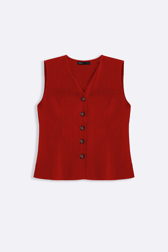 RED CASUAL COTTON MIX VEST