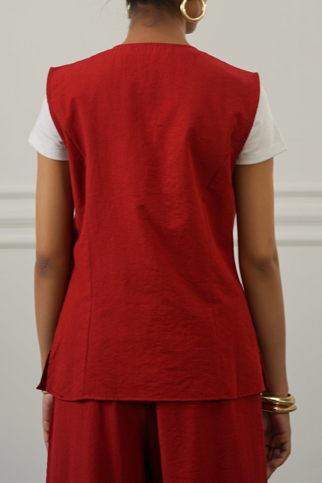 RED CASUAL COTTON MIX VEST