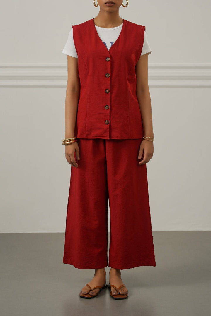 RED CASUAL COTTON MIX VEST