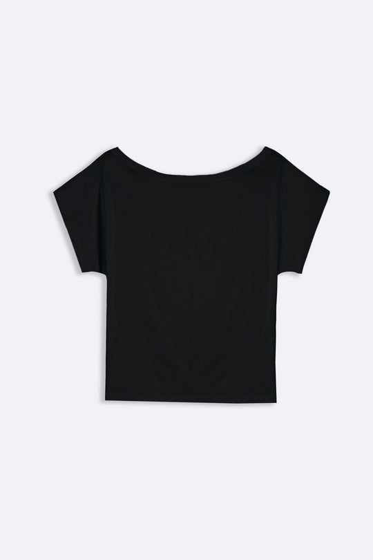 BLACK BARE SHOULDER TEE