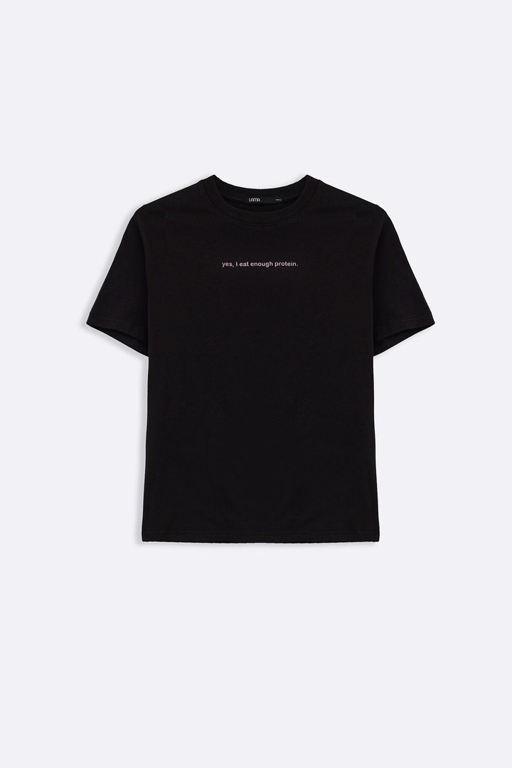 BLACK I EAT ENOUGH PROTEIN TEE