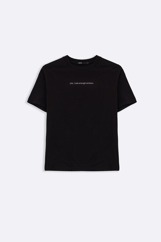 BLACK I EAT ENOUGH PROTEIN TEE