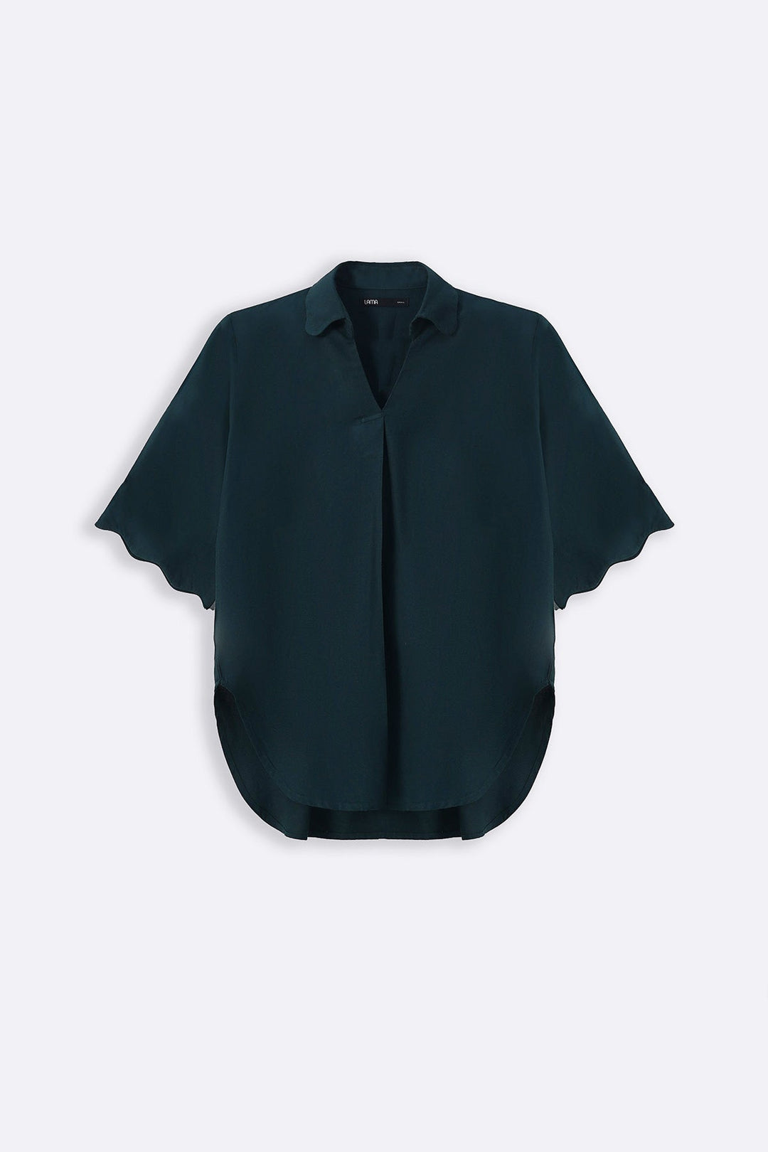FOREST GREEN LINEN BLEND SCALLOP SHIRT