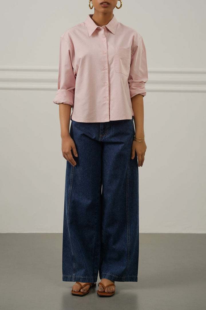PINK OXFORD CROPPED SHIRT