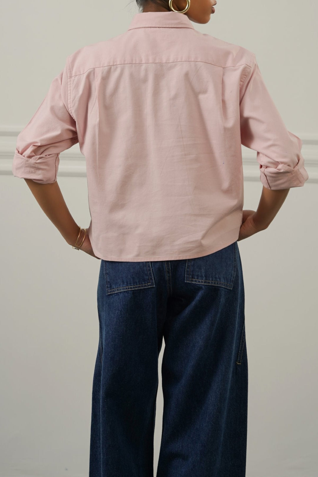 PINK OXFORD CROPPED SHIRT
