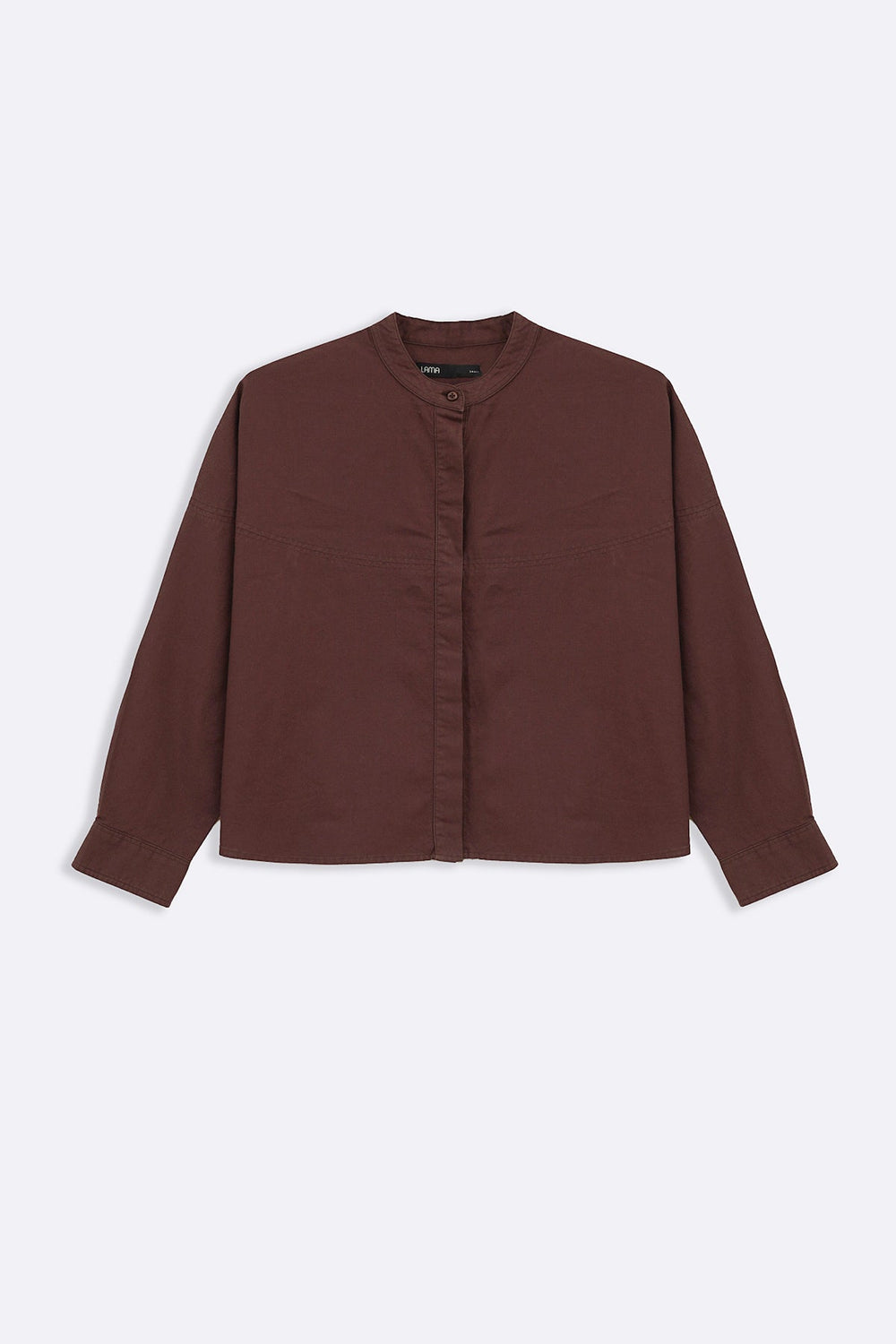 BROWN OVERSIZED BAND COLLAR SHIRT
