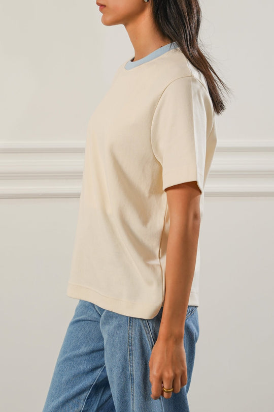 IVORY CROPPED CONTRAST TEE