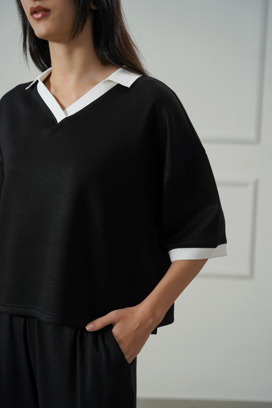 BLACK VINTAGE CONTRAST POLO