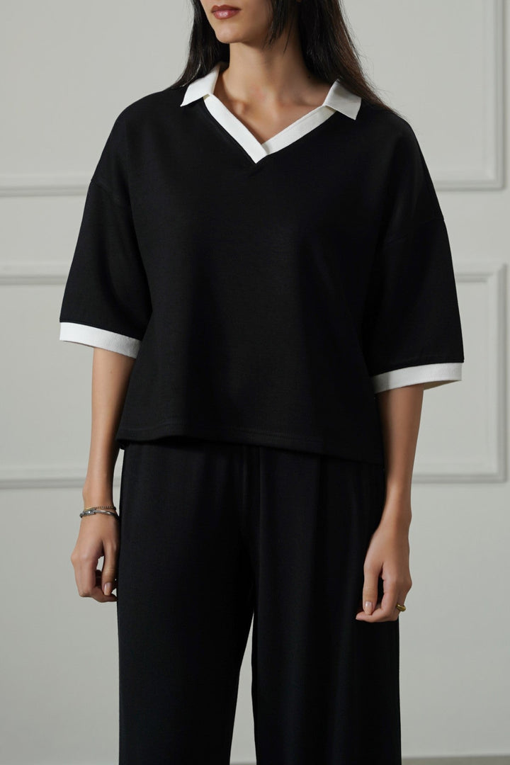 BLACK VINTAGE CONTRAST POLO