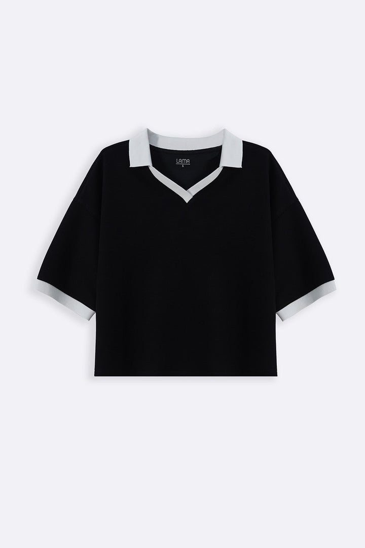 BLACK VINTAGE CONTRAST POLO