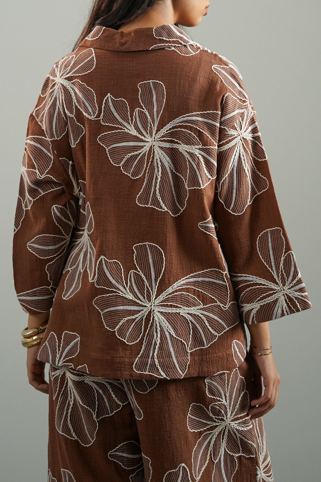BROWN CORD COTTON EMBROIDERY SHIRT