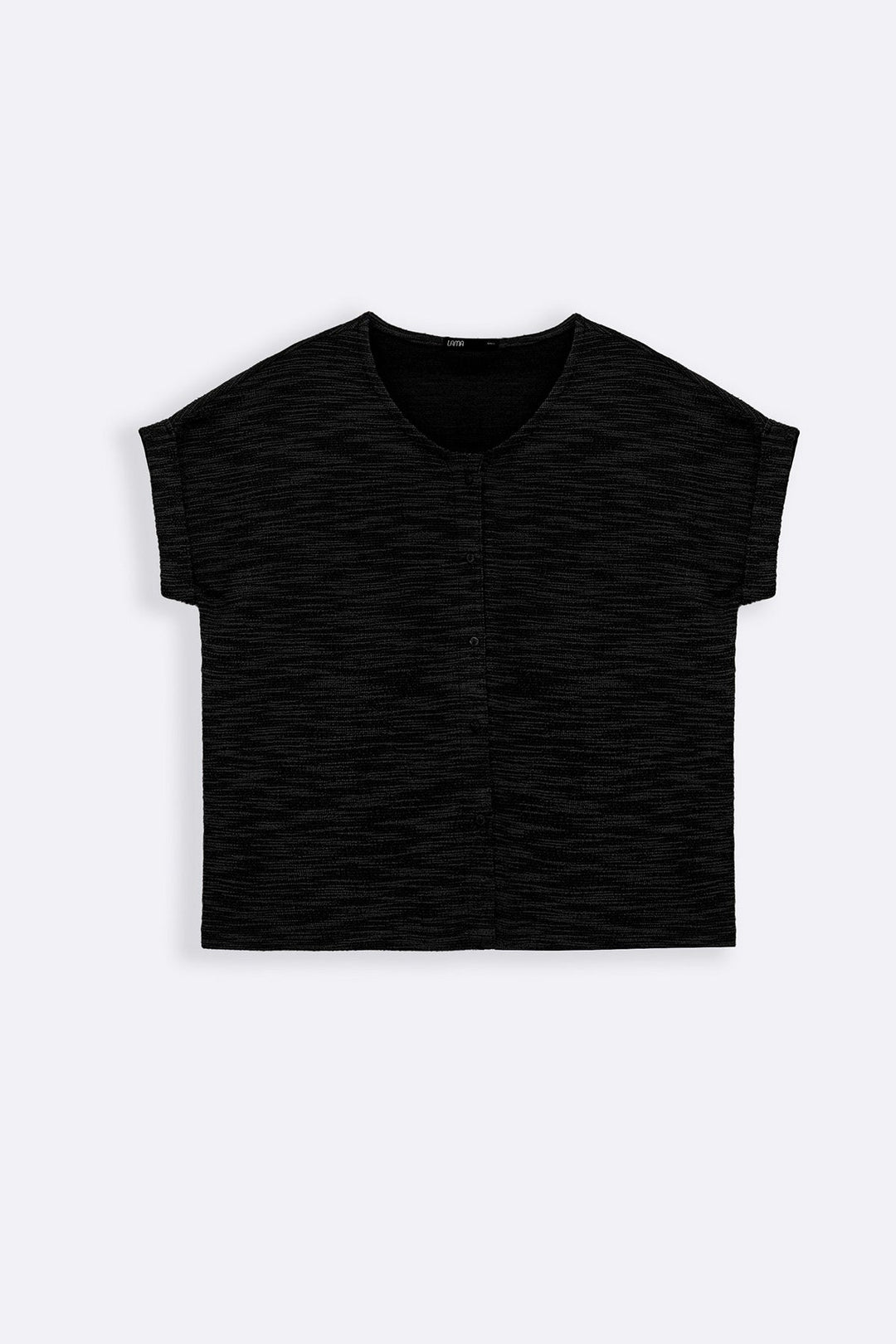BLACK TEXTURED KNIT BUTTON-DOWN