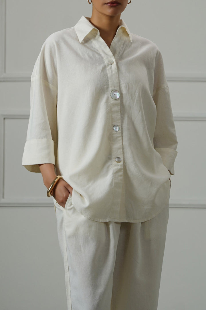 ECRU LYOCELL LINEN BUTTON SHIRT