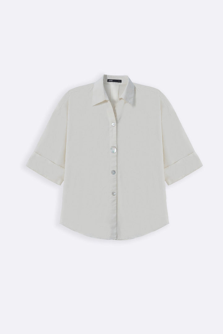 ECRU LYOCELL LINEN BUTTON SHIRT
