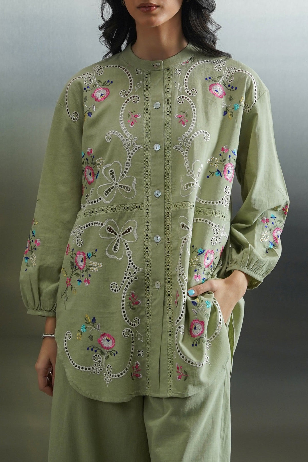 GREEN ALWAYS SPRING EMBROIDERY SHIRT