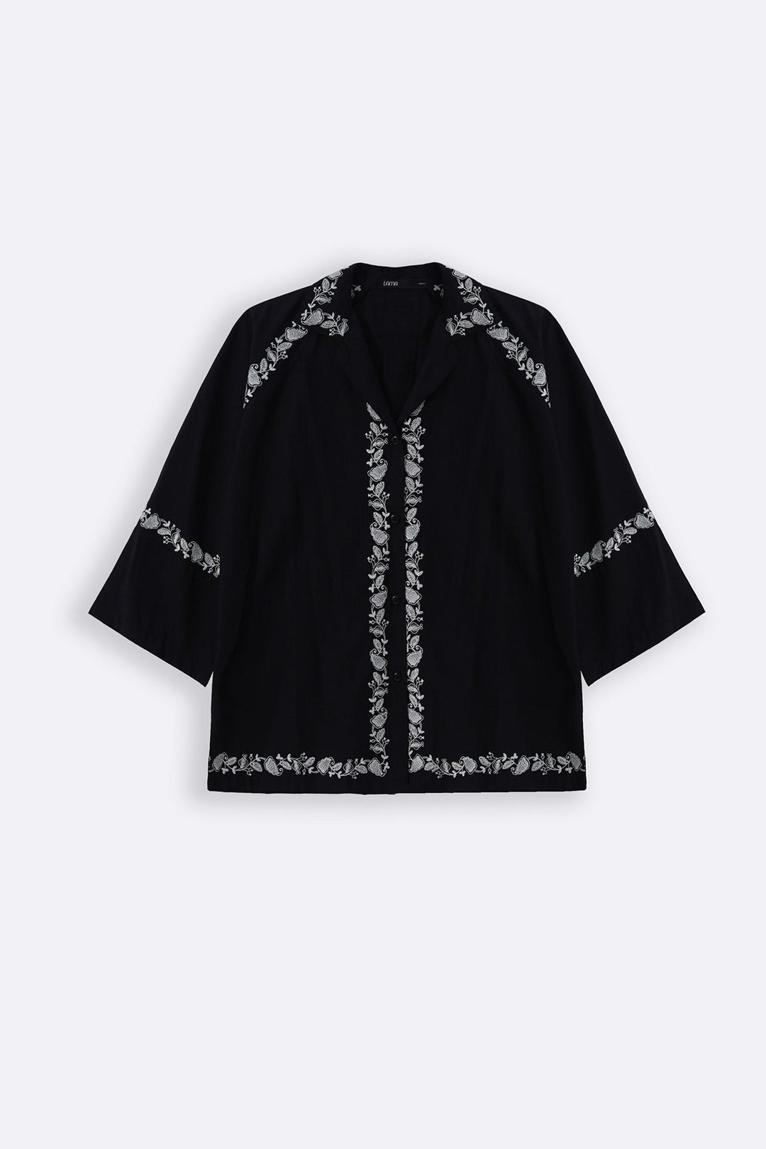 BLACK BRODERIE LAPEL SHIRT