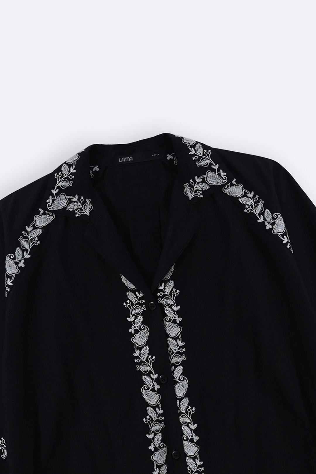 BLACK BRODERIE LAPEL SHIRT