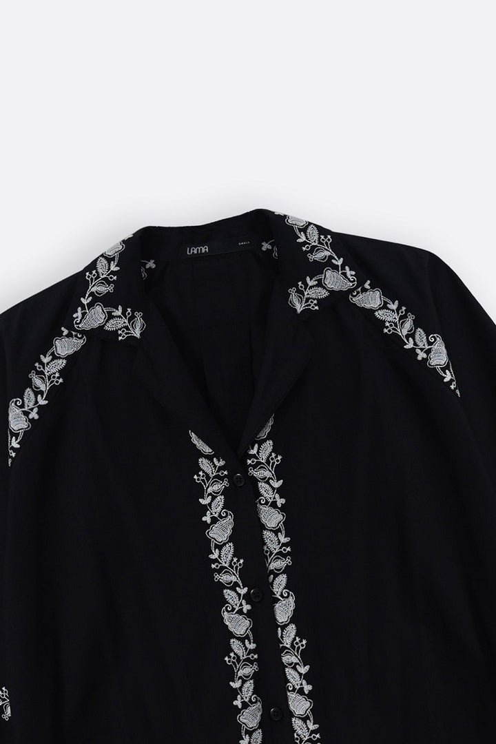 BLACK BRODERIE LAPEL SHIRT