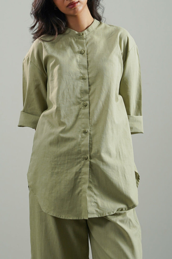 GREEN BASIC BAND COLLAR SHIRT