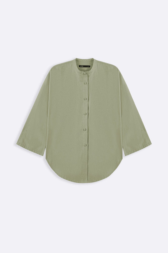 GREEN BASIC BAND COLLAR SHIRT
