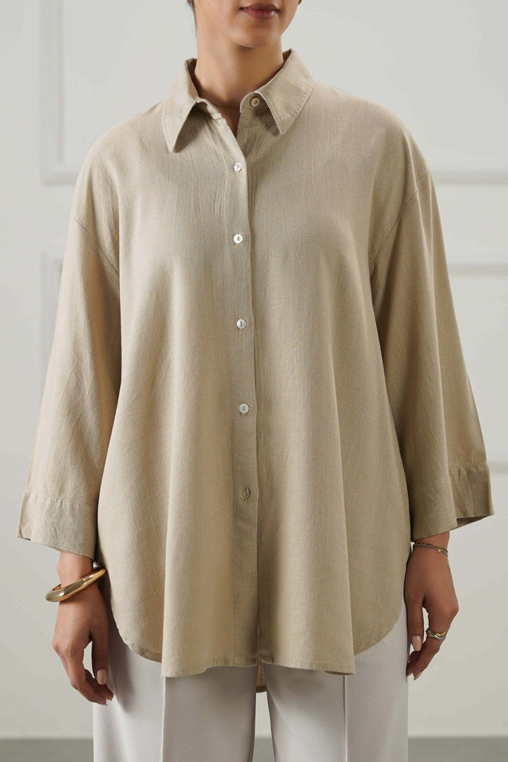BEIGE EVERYDAY LINEN BLEND SHIRT