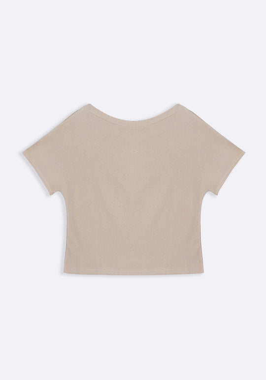 BEIGE TEXTURED BLOUSON KNIT TOP