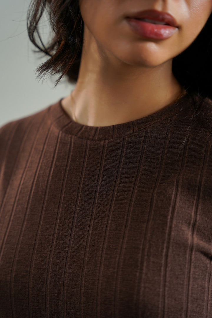 BROWN SOFT RIBBED TEE